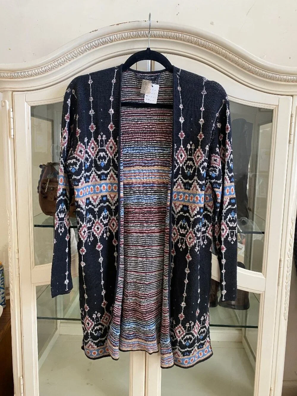Peruvian Connection Geometric Aztec Tunic Open Cardigan Sweater